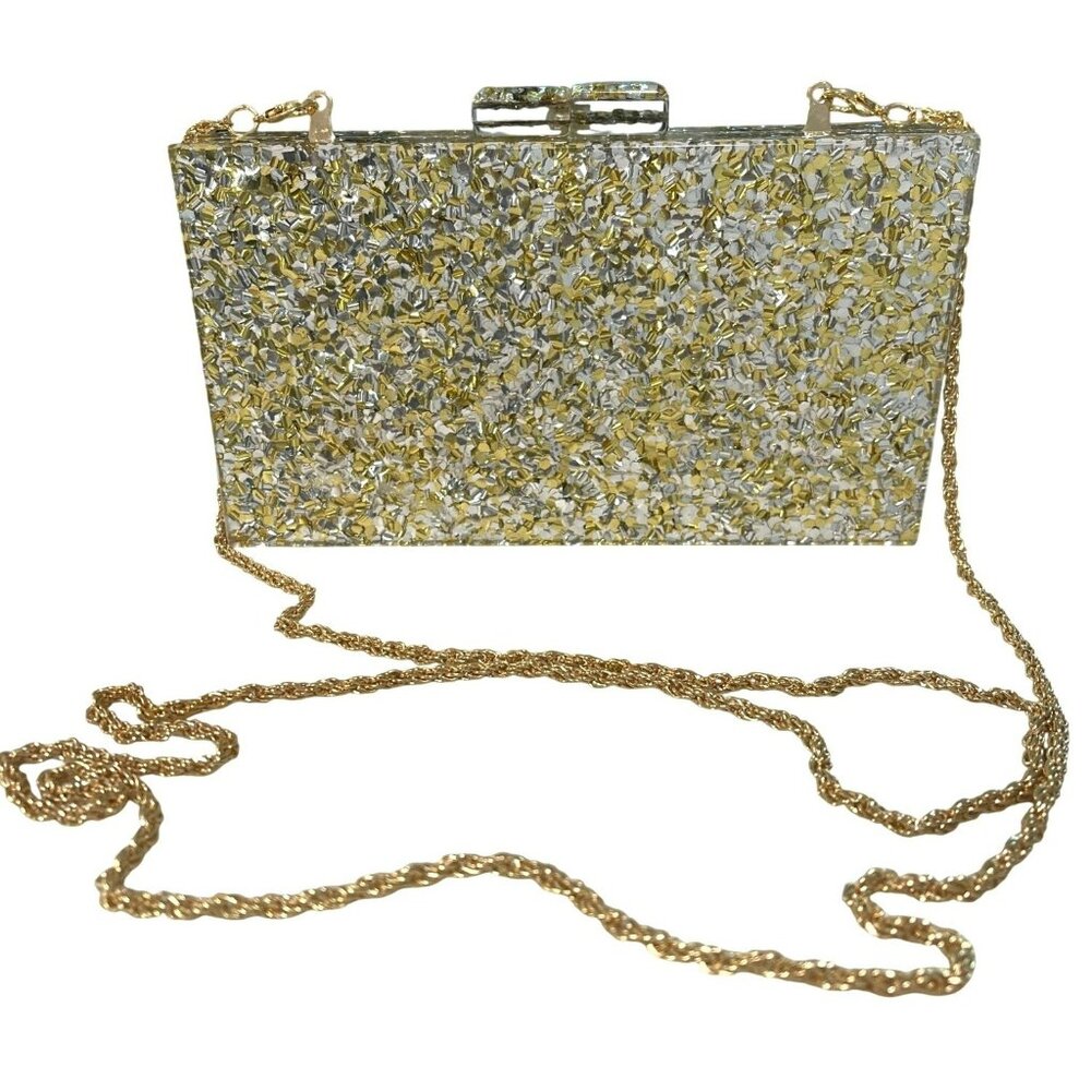 Inc Acrylic Sparkle Clutch Crossbody Evening Bag Removable Strap New